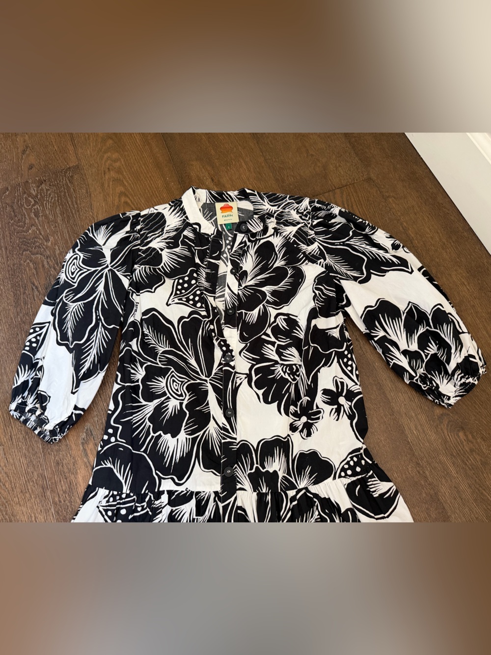 Farm Rio Women’s Floral Black and White Print Dress Sz S - Picture 3 of 8